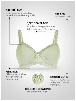 Taabu Bay Green Lace Strap Padded Wirefree T Shirt Bra -Shyaway st006 baygreen 5