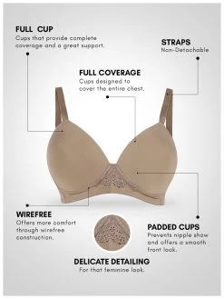 Taabu Almond Buff Skin Padded Lace Trim Full Coverage Bra -Shyaway st010 almondbuff 5