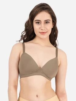Taabu Almond Buff Skin Padded Lace Trim Full Coverage Bra