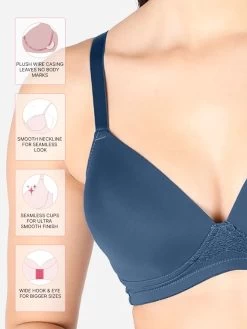 Taabu Dejavu Blue Padded Lace Trim Full Coverage Bra -Shyaway st010 dejavublue fea