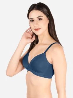 Taabu Dejavu Blue Padded Lace Trim Full Coverage Bra -Shyaway st010 dejavublue side