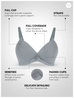 Taabu Monument Grey Padded Lace Trim Full Coverage Bra -Shyaway st010 monumentgrey 5