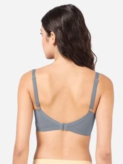 Taabu Monument Grey Padded Lace Trim Full Coverage Bra -Shyaway st010 monumentgrey back
