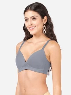 Taabu Monument Grey Padded Lace Trim Full Coverage Bra -Shyaway st010 monumentgrey side