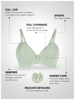 Taabu Bay Green Satin Trim Padded Wirefree T-shirt Bra -Shyaway st011 baygreen 5