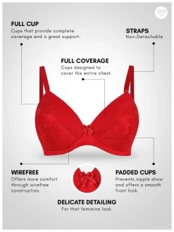 Taabu Lava Red Lace Cup Padded Wirefree Bra -Shyaway st014 lavared 5