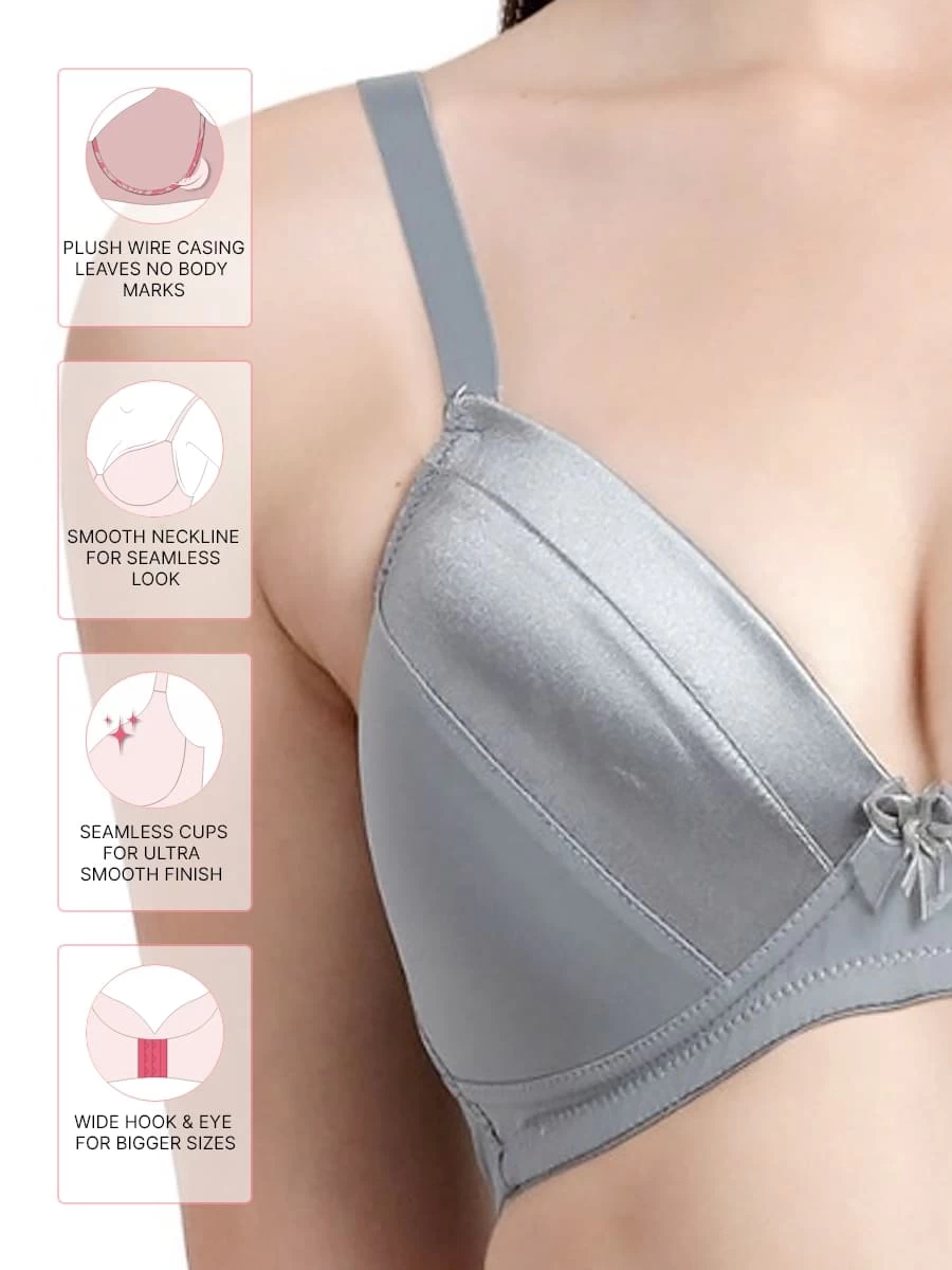 Taabu Monument Grey Everyday Satin Finish Padded Wirefree Bra 4 Taabu Monument Grey Everyday Satin Finish Padded Wirefree Bra - Image 2