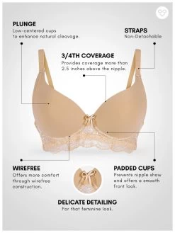 Taabu Buff Skin Padded Wirefree Bottom Lace Plunge Bra -Shyaway st018 buffskin 05