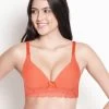 Taabu Camellia Orange Padded Wirefree Bottom Lace Plunge Bra