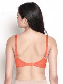 Taabu Camellia Orange Padded Wirefree Bottom Lace Plunge Bra -Shyaway st018 camelliaorange 02