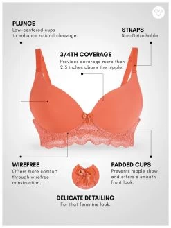 Taabu Camellia Orange Padded Wirefree Bottom Lace Plunge Bra -Shyaway st018 camelliaorange 05