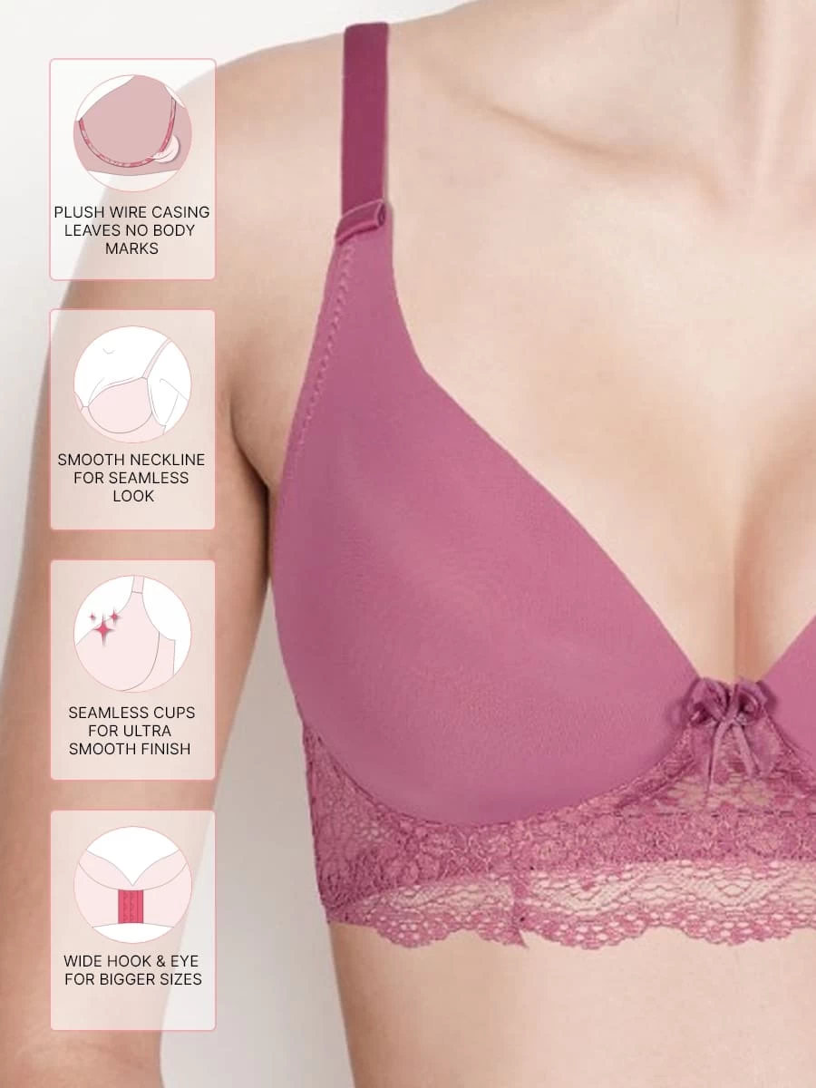 Taabu Dusky Orchid Padded Wirefree Bottom Lace Plunge Bra 4 Taabu Dusky Orchid Padded Wirefree Bottom Lace Plunge Bra - Image 2