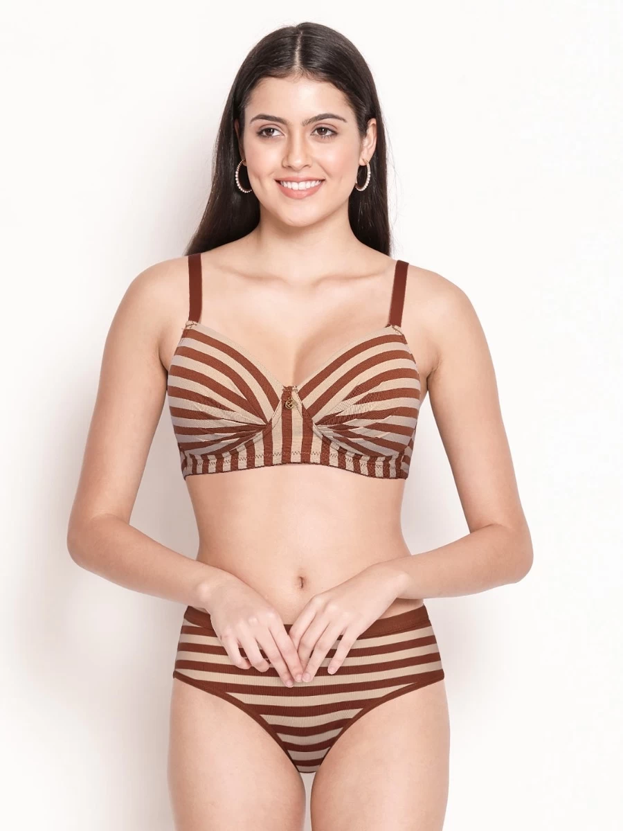Taabu Cinnamon Brown Stripe Cotton Lingerie Set 4 Taabu Cinnamon Brown Stripe Cotton Lingerie Set - Image 2