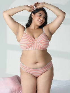 Taabu Salmon Peach Stripe Cotton Lingerie Set