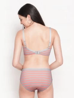 Taabu Salmon Peach Stripe Cotton Lingerie Set -Shyaway stls021 salmonpeach back 1