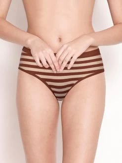 Taabu Cinnamon Brown Low Waist Striped Bikini Panty