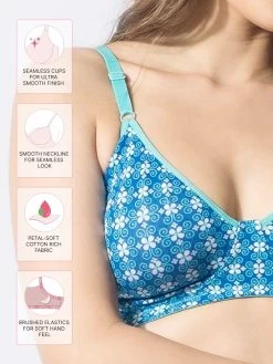 Susie Royal Blue Cotton Floral Padded Printed Everyday Bra -Shyaway su075 royalblue fea