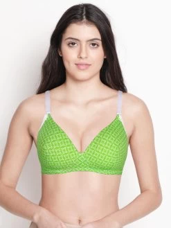 Susie Harlequin Green Printed Cotton Padded Everyday Bra