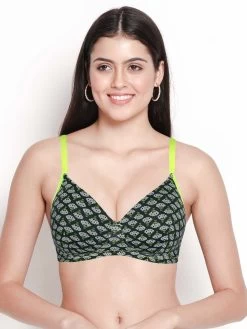 Susie Dark Green Hand Fan Print Padded Everyday Bra