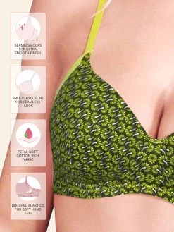 Susie Army Green Floral Printed Cotton Padded Bra -Shyaway su083 armygreen fea