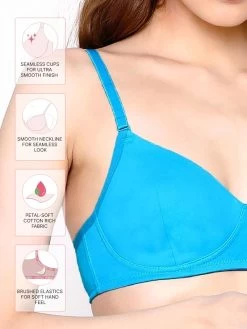 Susie SPECTRA Deep Sky Blue Cotton Padded Everyday Bra With Detachable Straps -Shyaway su139 deepskyblue fea