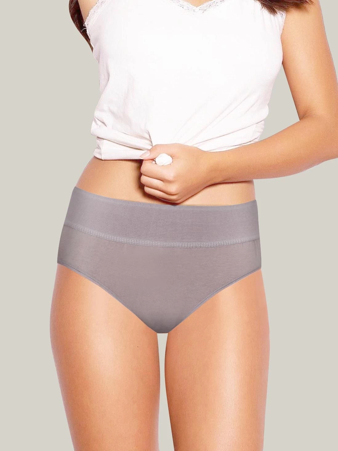 Susie Storm Front Grey Solid Cotton High Waist Hipster Panty 3 Susie Storm Front Grey Solid Cotton High Waist Hipster Panty