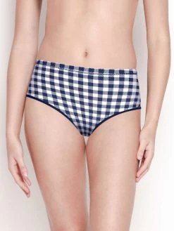 Susie Navy Blue Check Print Full Coverage Hipster Panty