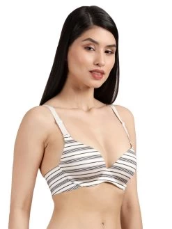 Shyaway HANA White Black Stripe Print Seamless T-Shirt Bra -Shyaway sy91005 whiteblack 3