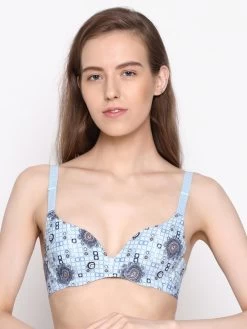 Shyaway Blue Geometric Paisely Print Seamless T-Shirt Bra
