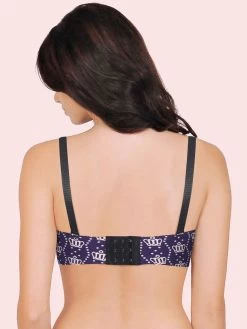 Shyaway HANA Navy Blue Crown Print Seamless T-Shirt Bra -Shyaway sy91028 navyblue back 1
