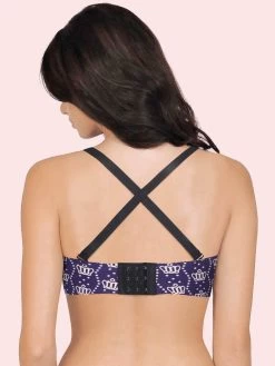 Shyaway HANA Navy Blue Crown Print Seamless T-Shirt Bra -Shyaway sy91028 navyblue back 2