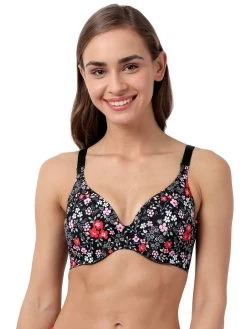Shyaway HANA Black Red Flower Print Seamless T-Shirt Bra