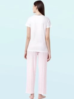 Shyaway White Pink Pretty Woman Print Nightwear Pyjama Set -Shyaway tgpj 004 white pink 04