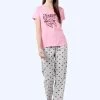 Shyaway Pink Grey Dreamer Print Nightwear Pyjama Set -Shyaway tgpj 007 pink grey 01