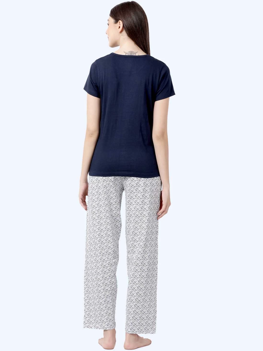 Shyaway Navyblue White Animal Print Nightwear Pyjama Set 6 Shyaway Navyblue White Animal Print Nightwear Pyjama Set - Image 4