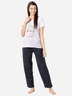 Shyaway Grey Melange Polka Print Nightwear Pyjama Set