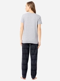 Shyaway Dark Grey Aztec Print Nightwear Pyjama Set -Shyaway tgpj003 darkgrey back