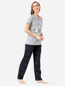 Shyaway Dark Grey Aztec Print Nightwear Pyjama Set -Shyaway tgpj003 darkgrey side