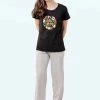 Shyaway Black Hello Spring Print Nightwear Pyjama Set -Shyaway tgpj005 black 01