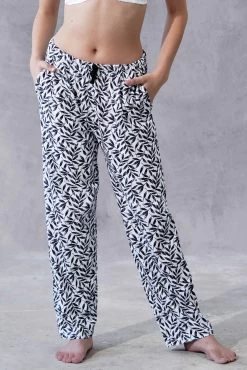 Shyaway Ocean Blue Leaf Print Full Length Pyjama Pants