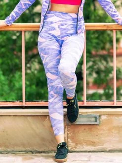 United Classic Pink Blue Tropical Print Workout Leggings