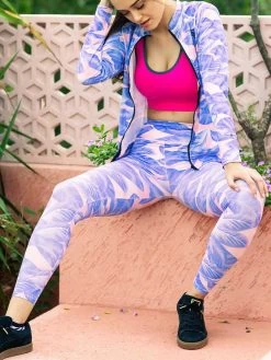 United Classic Pink Blue Tropical Print Workout Leggings -Shyaway ucl302 pinkblue 2