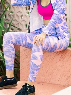 United Classic Pink Blue Tropical Print Workout Leggings -Shyaway ucl302 pinkblue 3