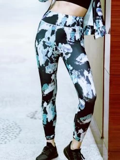 United Classic Black Blue Abstract Print Workout Leggings