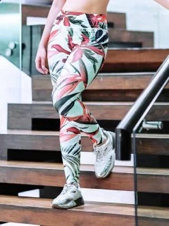 United Classic Red Blue Tropical Print Workout Leggings