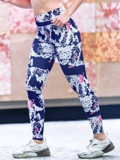 United Classic Blue White Bubble Pop Print Workout Leggings