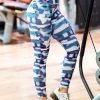 United Classic White Blue Stripe Print Workout Leggings -Shyaway ucl309 whiteblue 2