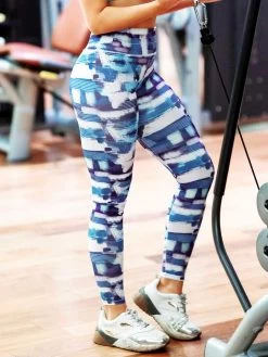 United Classic White Blue Stripe Print Workout Leggings